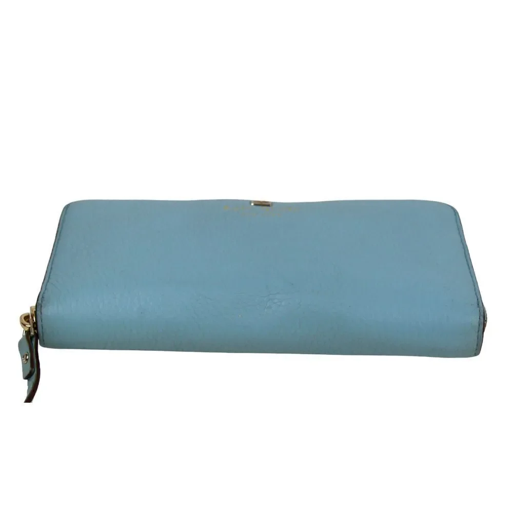 kate spade new york BLUE GENUINE LEATHER LOGO ZIP AROUND CARD WALLET CLUTCH